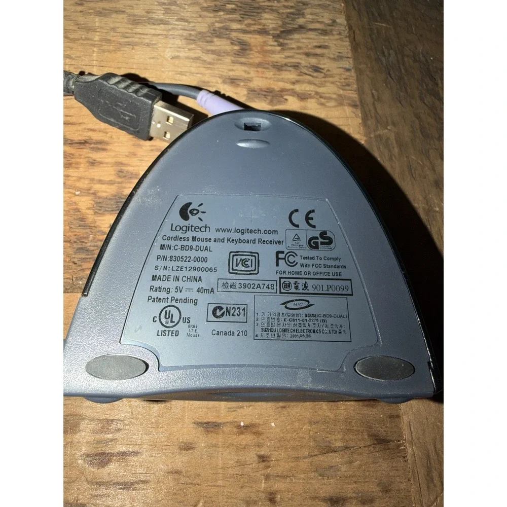 Logitech Cordless Mouse and‎ Keyboard Receiver C-BD9-DUAL P/N 830522-0000